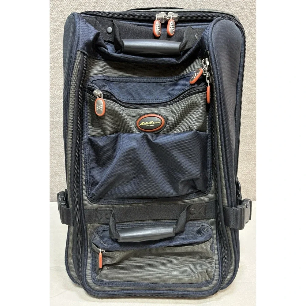 Eddie Bauer Rolling Hard Bottom Duffel Bag Suitcase Carry On Blue Olive 21